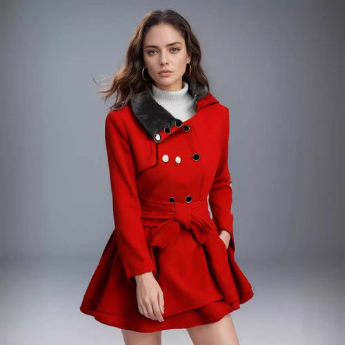 Damen klassischer Mantel mit elegantem Kragen und abnehmbarer Kapuze Heidi-Mode