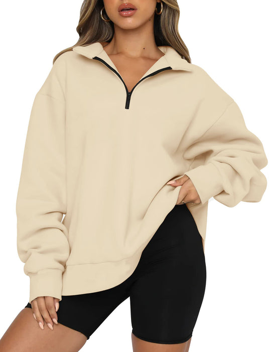 Damen Oversized Sweatshirt mit kurzem Reißverschluss und lässigem Schnitt Heidi-Mode