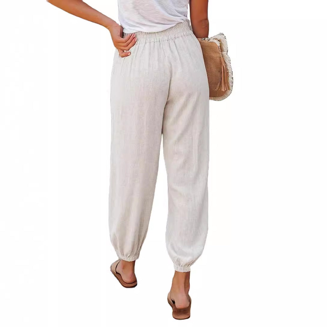 Damen lässige Leinen-Hose mit elastischem Bund und Gummizug Heidi-Mode