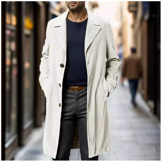 Herren eleganter Trenchcoat aus hochwertigem Gewebe mit praktischen Taschen Heidi-Mode