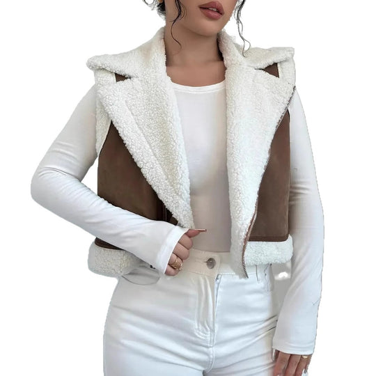 Damen Kuschelige Steppweste mit Reißverschluss und Fleece-Kragen Heidi-Mode
