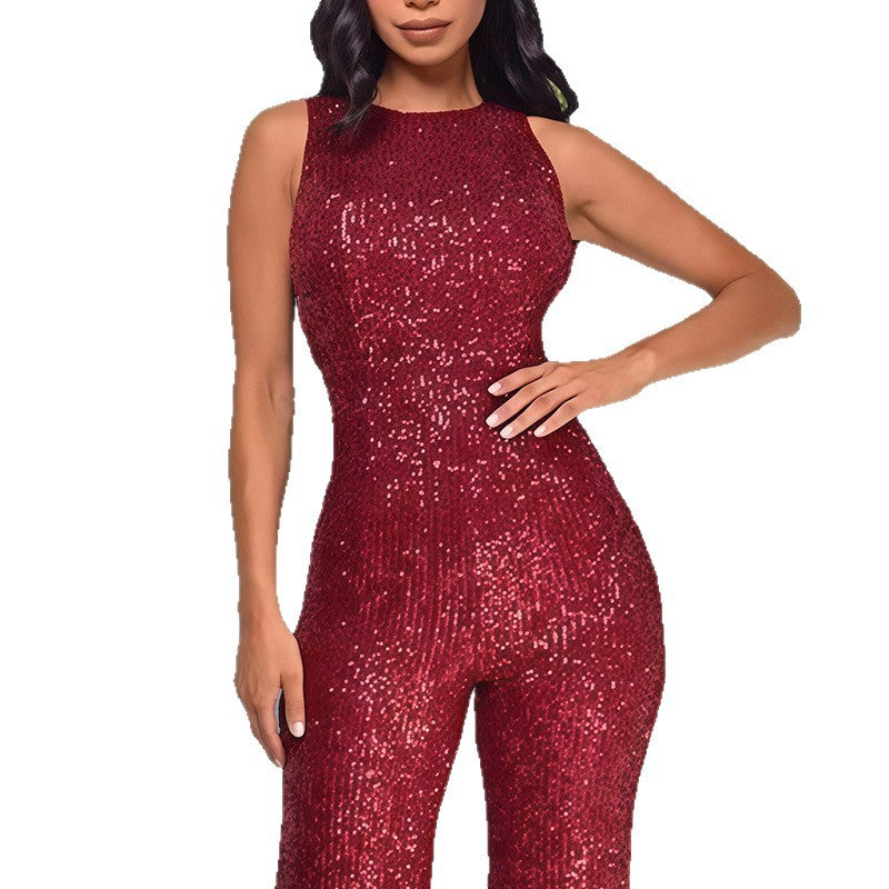 Damen Glamouröses Jumpsuit mit Paillettenbesatz und figurbetonter Silhouette Heidi-Mode