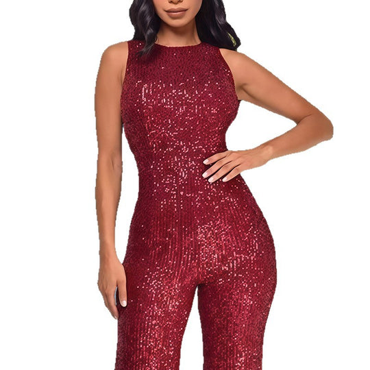 Damen Glamouröses Jumpsuit mit Paillettenbesatz und figurbetonter Silhouette Heidi-Mode