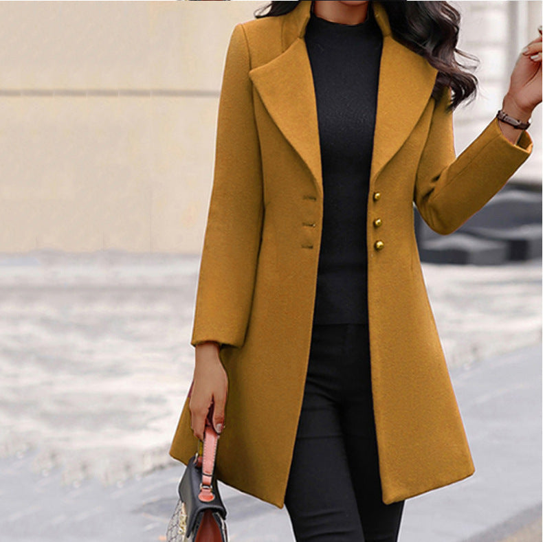 Damen modischer Mantel mit eleganter Knopfleiste und schickem Revers Heidi-Mode