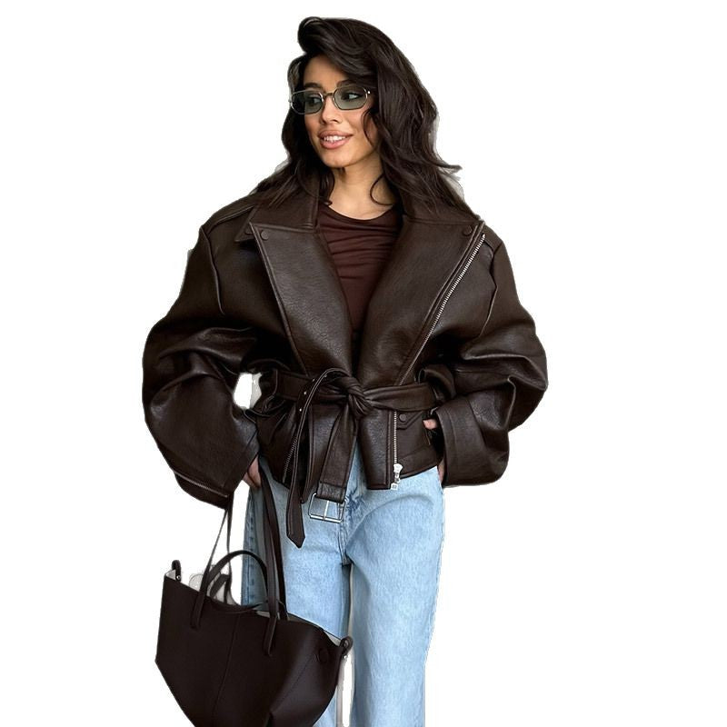 Damen Modische jacke mit großzügigem Schnitt und Taillengürtel Heidi-Mode