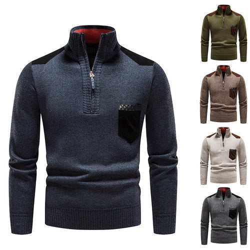 Herren Stehkragen Pullover mit Reißverschluss und kontrastierenden Details Heidi-Mode