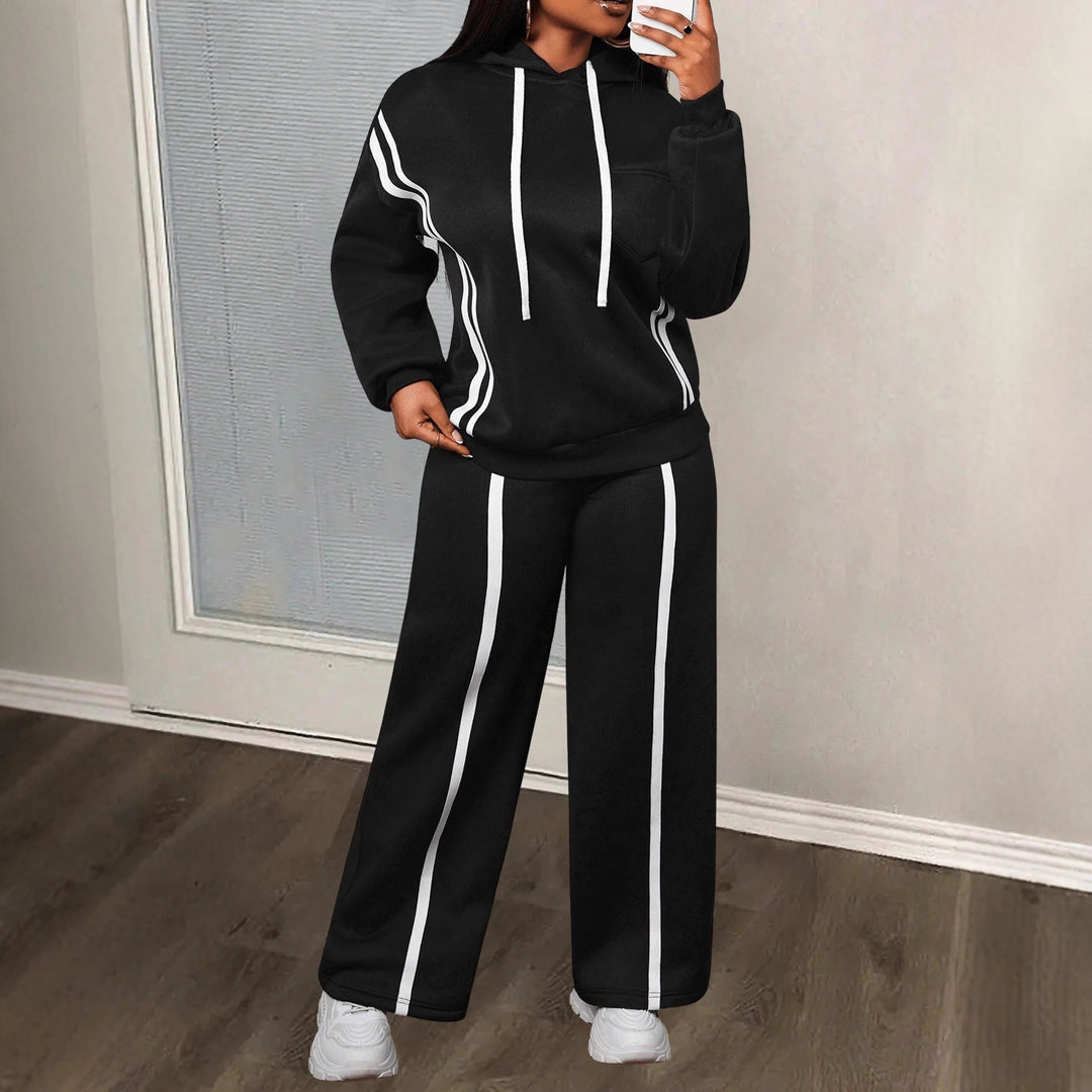 Damen sportliches Hoodie-Set mit weitem Schnitt und eleganten Streifen Heidi-Mode