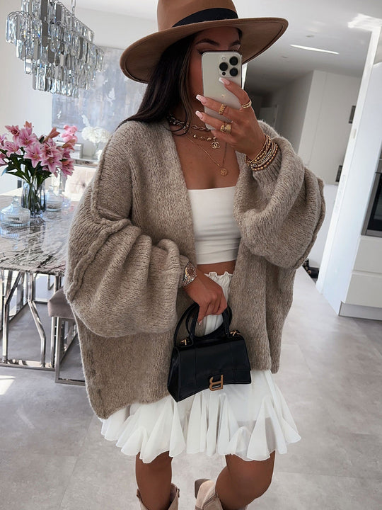 Damen lässiger Strickcardigan mit voluminösen Ärmeln und weichem Material Heidi-Mode