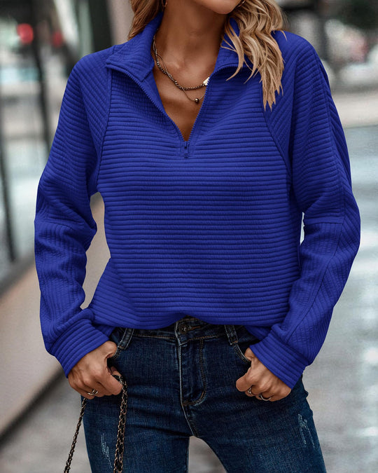 Damen Modischer Waffle-Pullover mit Stehkragen und Reißverschluss Heidi-Mode