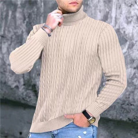 Herren Strickpullover mit modernem Rippmuster und hohem Kragen Heidi-Mode