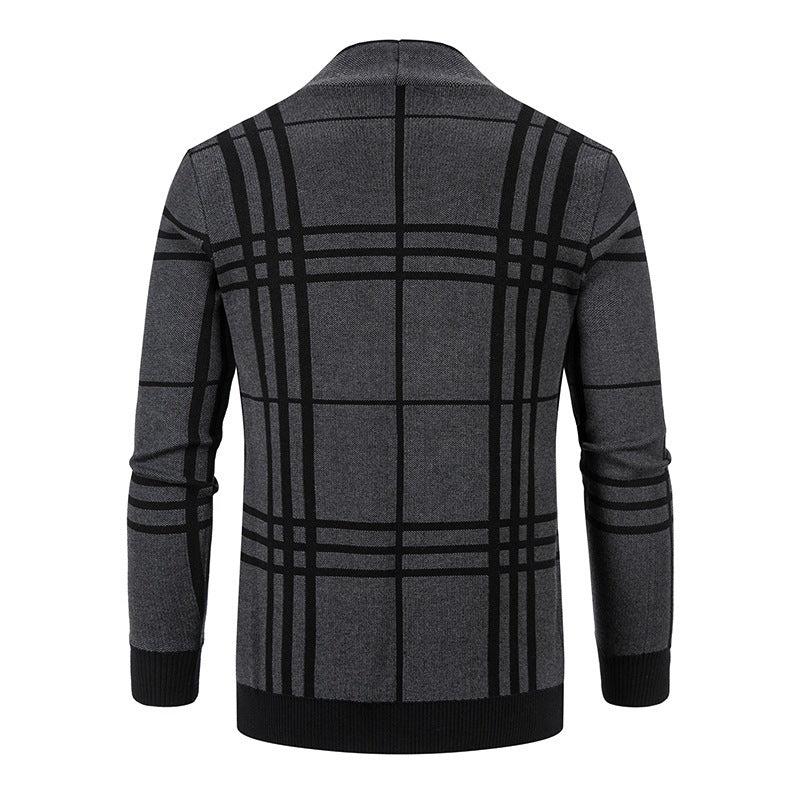 Herren Strickjacke mit modernem Karomuster und praktischem Reißverschluss Heidi-Mode
