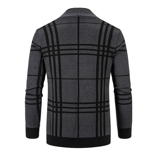 Herren Strickjacke mit modernem Karomuster und praktischem Reißverschluss Heidi-Mode