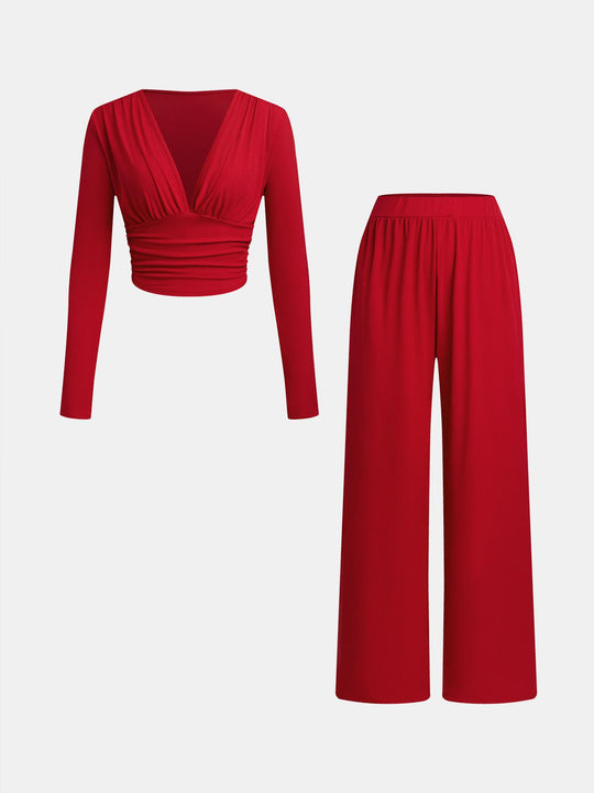 Damen lässiges und figurnahes Oberteil mit hochtaillierter Hose Heidi-Mode