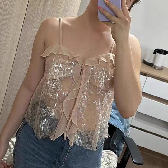 Damen Funktionsbluse mit Pailletten und Rüschen Heidi-Mode