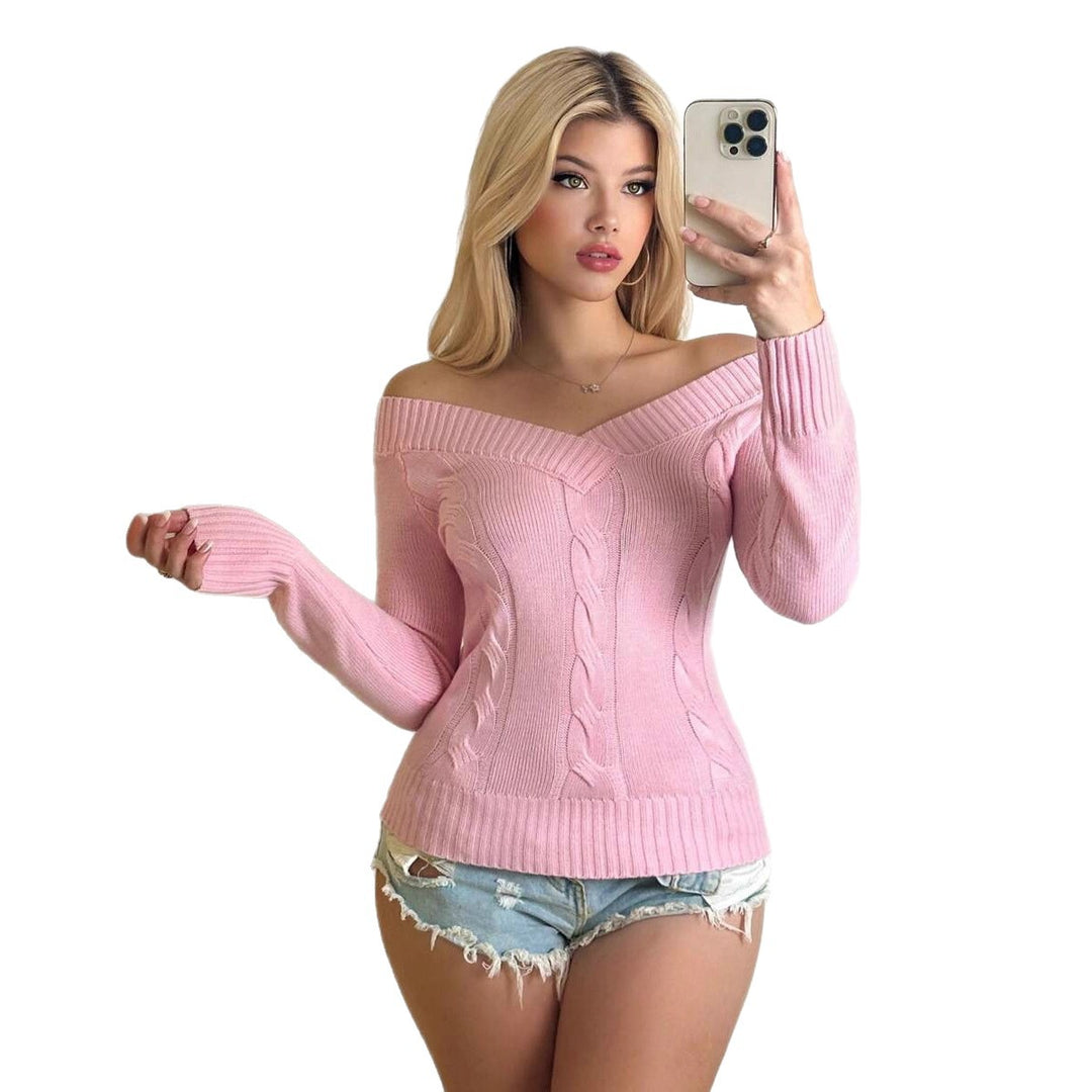 Damen Off-Shoulder Strickpullover mit Zopfmuster Heidi-Mode