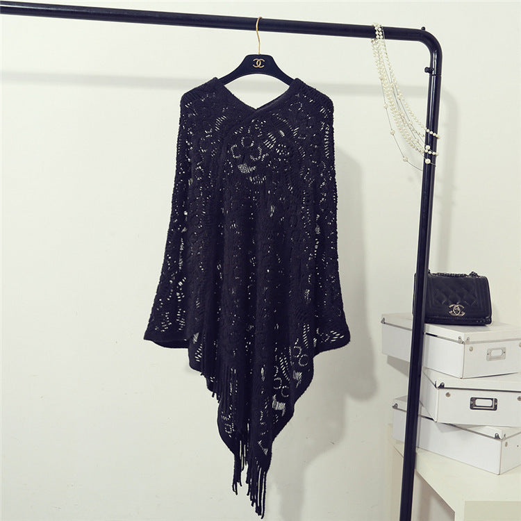 Damen eleganter Poncho mit dekorativem Häkelmuster Heidi-Mode