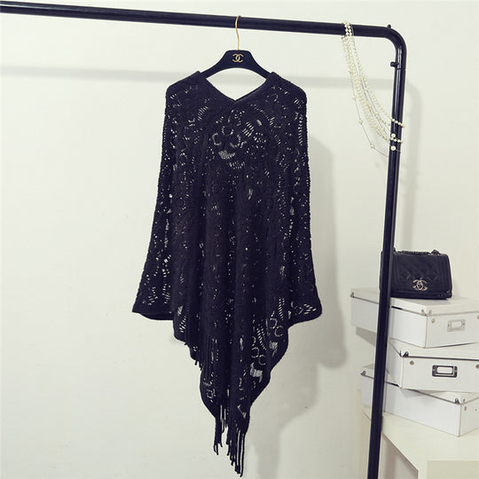 Damen eleganter Poncho mit dekorativem Häkelmuster Heidi-Mode