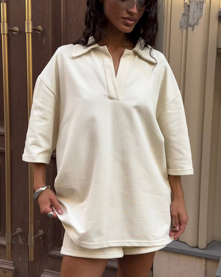 Damen Oversized Poloshirt mit modernen Schnitt und flexibel dehnbaren Ärmeln Heidi-Mode