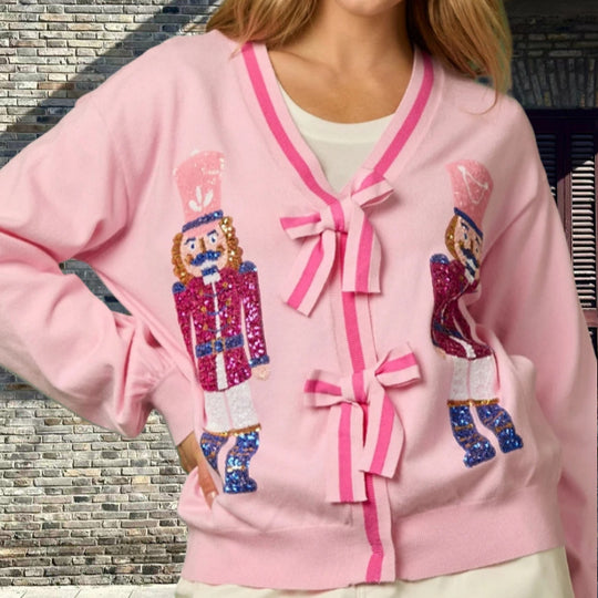 Damen Strickjacke mit funkelnden Details und raffinierten Schleifen Heidi-Mode