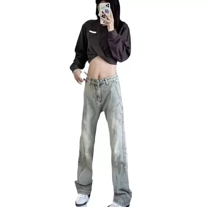 Damen weite High-Waist Denim-Jeans mit distressed Optik und bequemen Seitentaschen Heidi-Mode