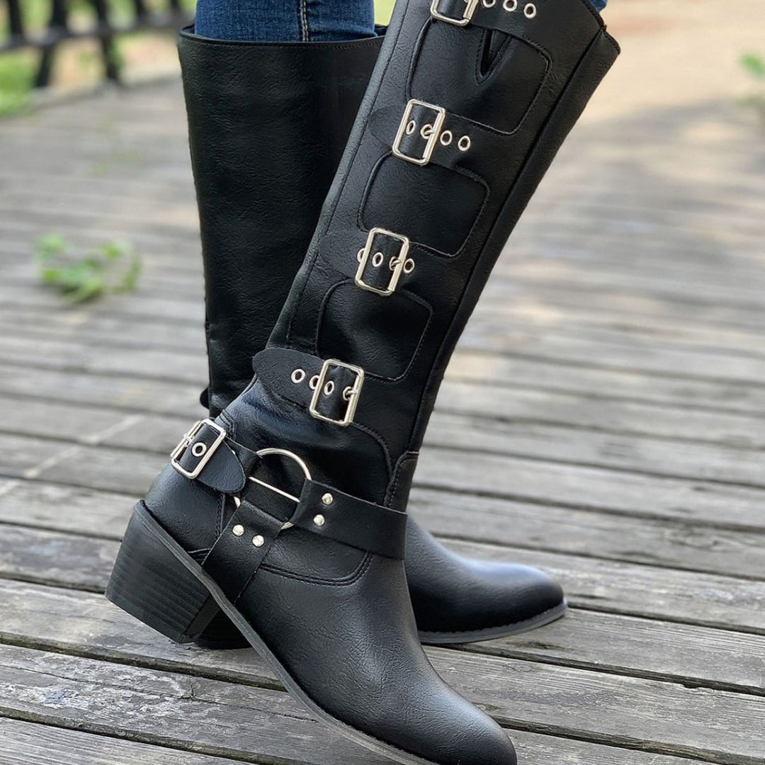 Damen modische Stiefel mit dekorativen Schnallen Heidi-Mode