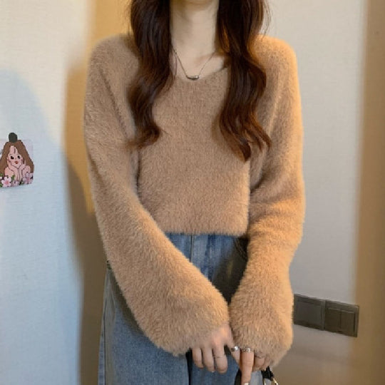 Damen Flauschiger Pullover mit weitem Schnitt Heidi-Mode