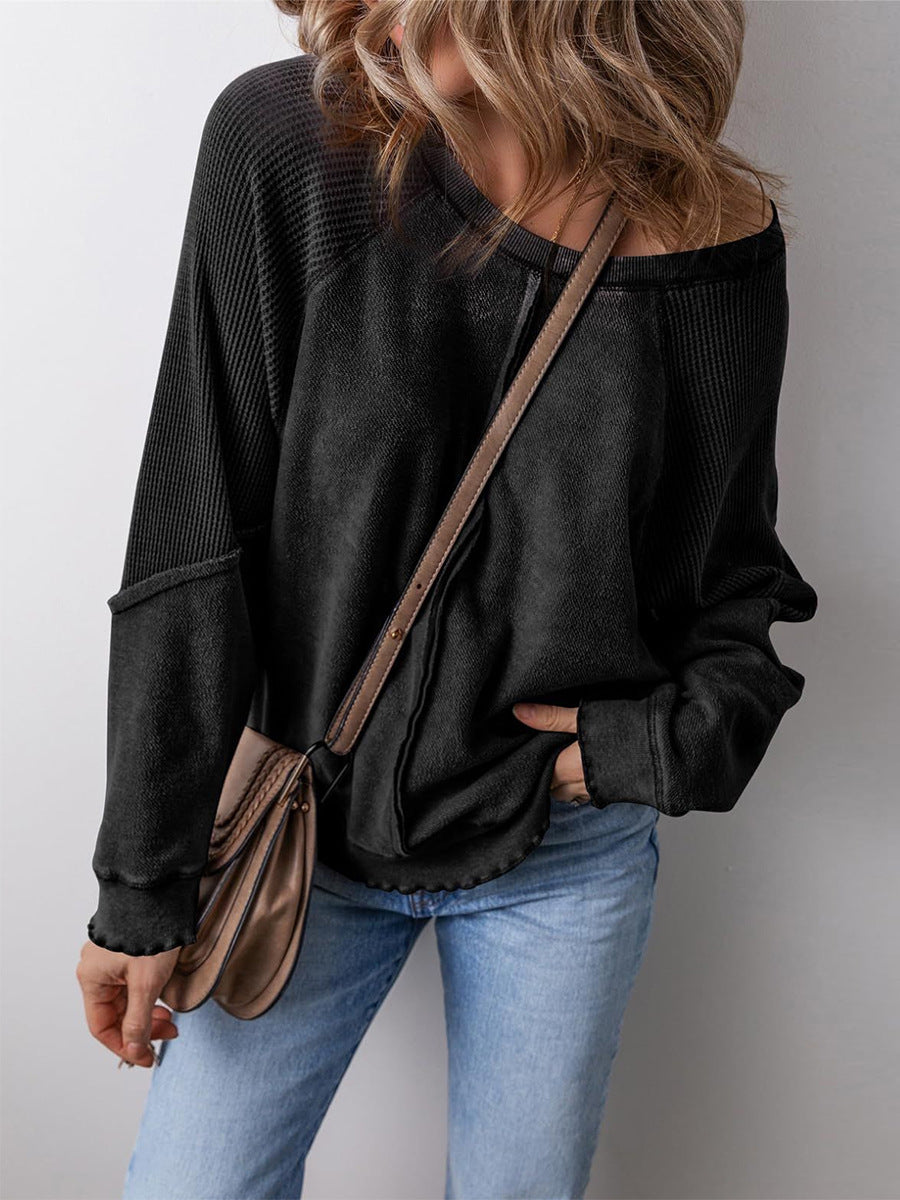 Damen lässiger Pullover mit weitem Ausschnitt Heidi-Mode