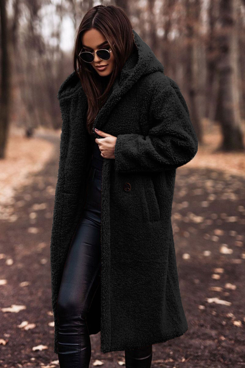 Damen kuschelige Teddyjacke im Oversized-Stil mit Kapuze Heidi-Mode