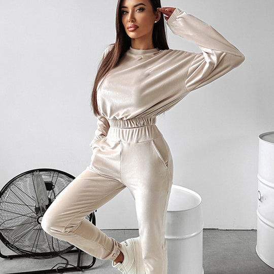 Damen Sportliches Loungewear-Set mit cropped Oberteil und bequemer Hose Heidi-Mode