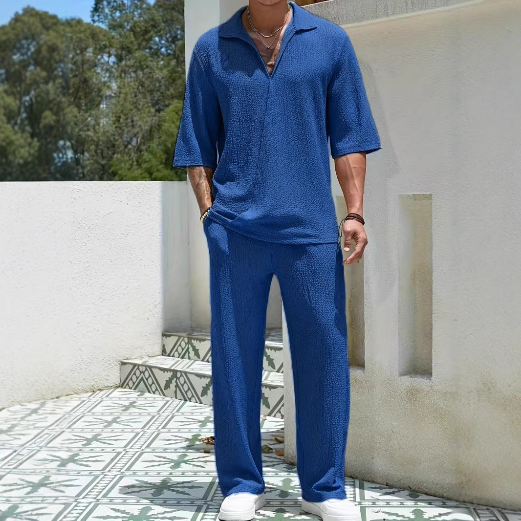 Herren Freizeitanzug mit strukturiertem Oberteil und lockerer Hose Heidi-Mode
