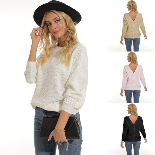 Damen Strickjacke mit tiefem V-Ausschnitt und dekorativer Knopfleiste Heidi-Mode