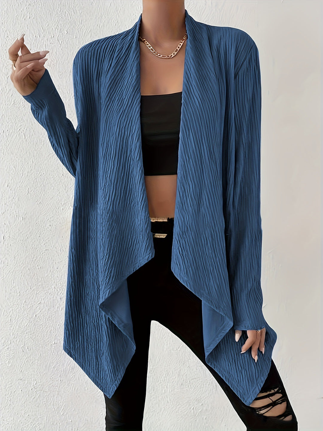 Damen Langärmlige Strickjacke mit strukturiertem Design und offenem Schnitt Heidi-Mode