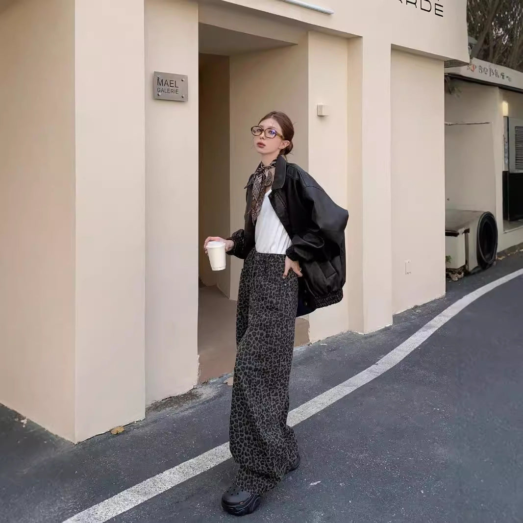 Damen Weite Leoparden-Hose mit elastischem Bund Heidi-Mode