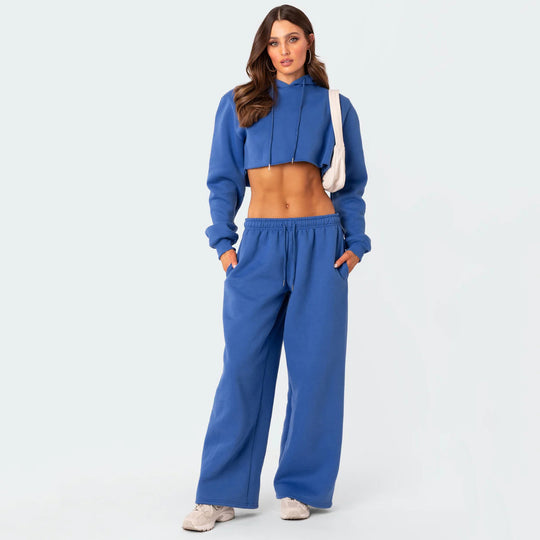Damen Sportliches Cropped Hoodie und weite Jogginghose Set Heidi-Mode