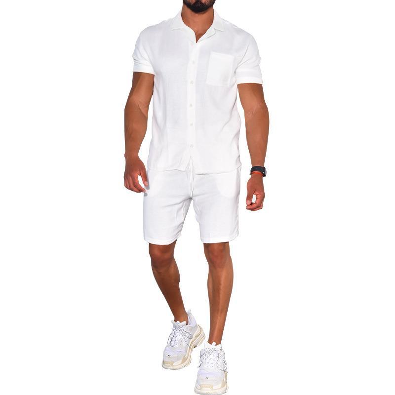 Herren modernes Freizeit-Set aus kurzärmligem Hemd und Shorts Heidi-Mode
