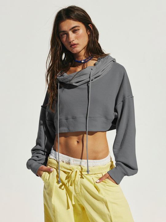 Damen cropped Sweatshirt mit lässigem Schnitt und Kängurutasche Heidi-Mode
