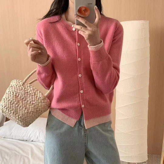 Damen Strickcardigan mit Rundhalsausschnitt und Knopfdetail Heidi-Mode