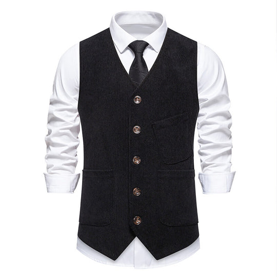 Herren elegante Cordweste mit praktischen Taschen und fein strukturiertem Design Heidi-Mode