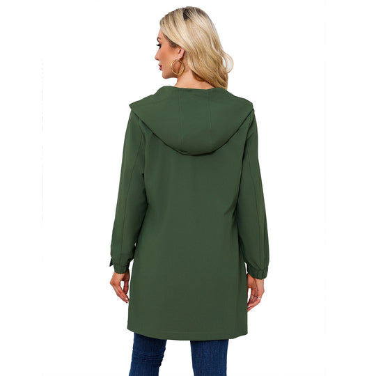 Damen modische Regenjacke mit Kapuze und praktischen Taschen Heidi-Mode