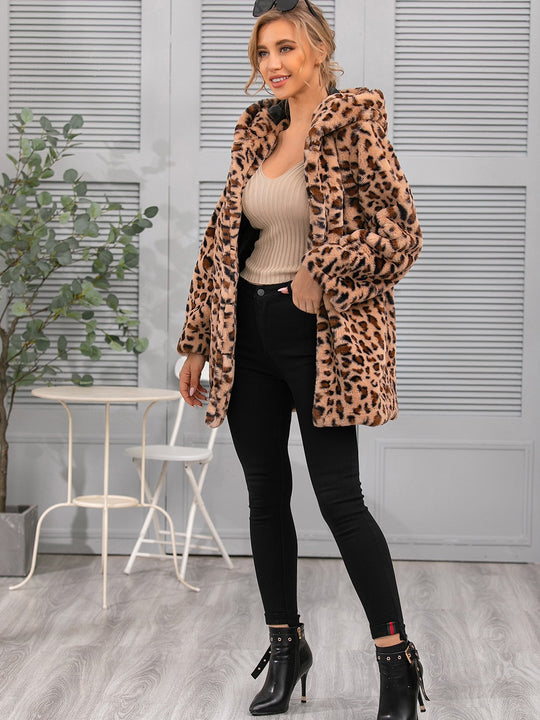 Damen kuschelige Oversized-Jacke mit elegantem Leopardenmuster Heidi-Mode