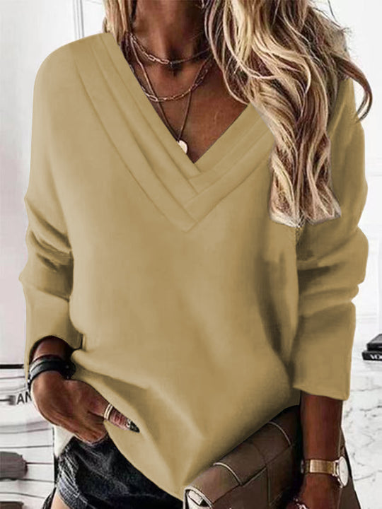 Damen V-Ausschnitt Sweatshirt mit eleganten Faltendetails Heidi-Mode