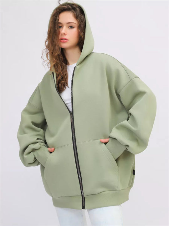Damen lässiger Oversized Zip-Hoodie mit tiefen Taschen Heidi-Mode