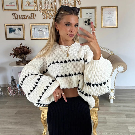 Damen modischer Pullover mit weitem Schnitt und strukturiertem Design Heidi-Mode