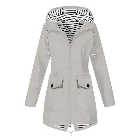 Damen Outdoor-Jacke mit verstellbarem Kapuzenkragen und dekorativen Taschen Heidi-Mode