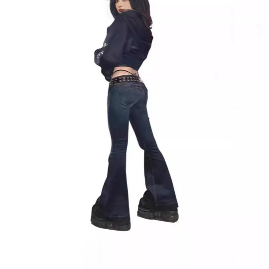 Damen Weit geschnittene Bootcut Jeans mit lässigem Schnitt und mittlerer Taille Heidi-Mode