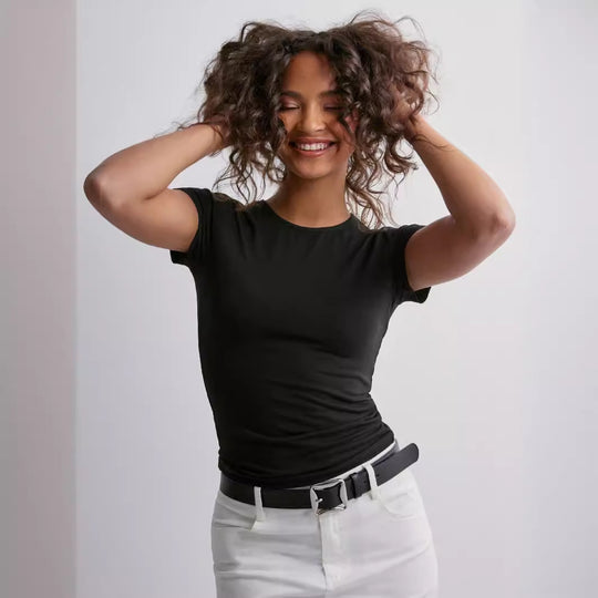 Damen Slim Fit T-Shirt aus hochwertigem Baumwollmix mit elastischem Stretch Heidi-Mode