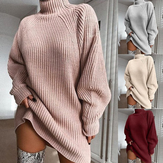 Damen Oversized Strickpullover mit hohem Kragen Heidi-Mode