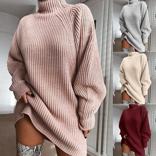 Damen Oversized Strickpullover mit hohem Kragen Heidi-Mode