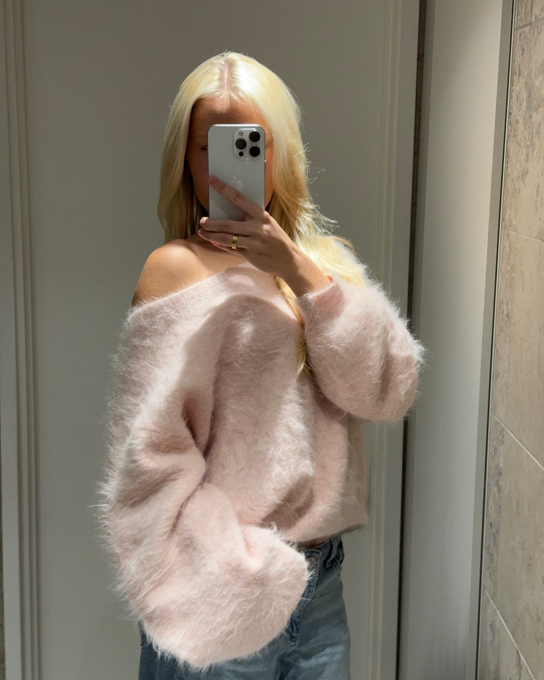 Damen Weicher Pullover aus Mohair-Mix mit oversized Ärmeln Heidi-Mode