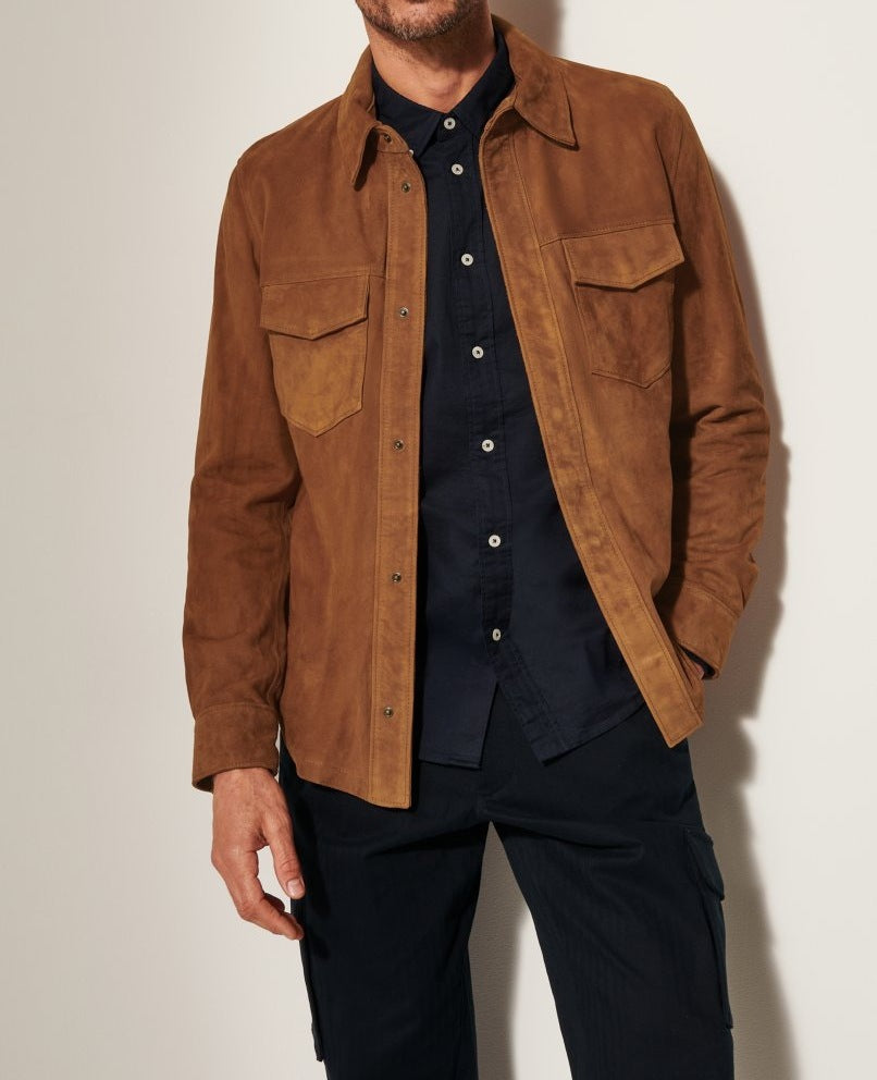 Herren Suede Jacke mit zwei aufgesetzten Taschen und modernem Schnitt Heidi-Mode